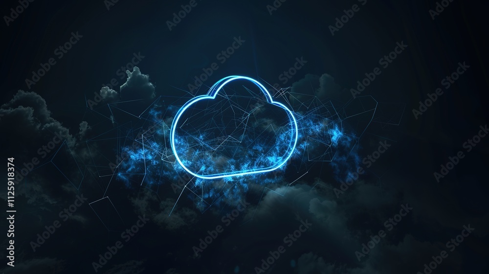 Abstract Cloud Illuminated by Neon Light Ring on Dark Night Sky, with Glowing Geometric Shape and Round Frame, Creating a Mysterious and Futuristic Scene. Abstract Cloud Illuminated by Neon Light Ring on Dark Night Sky, with Glowing Geometric Shape and Round Frame, Creating a Mysterious and Futuristic Scene.