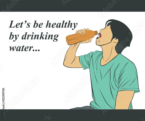 A man Drink water on the bottle