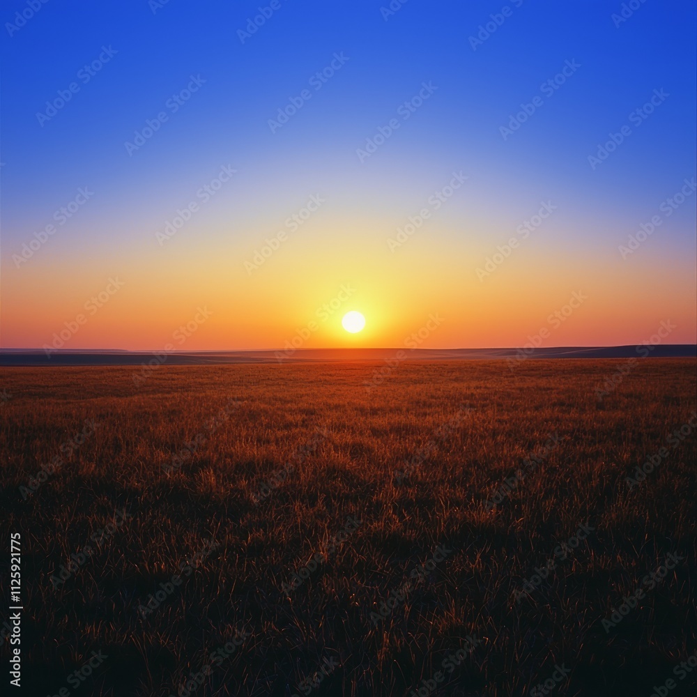 Serene Sunset over Golden Prairie Landscape Serene Sunset over Golden Prairie Landscape