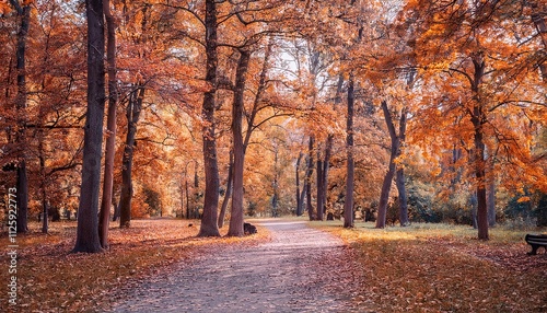 Autumnal Pathway Winding Through a Vibrant Forest