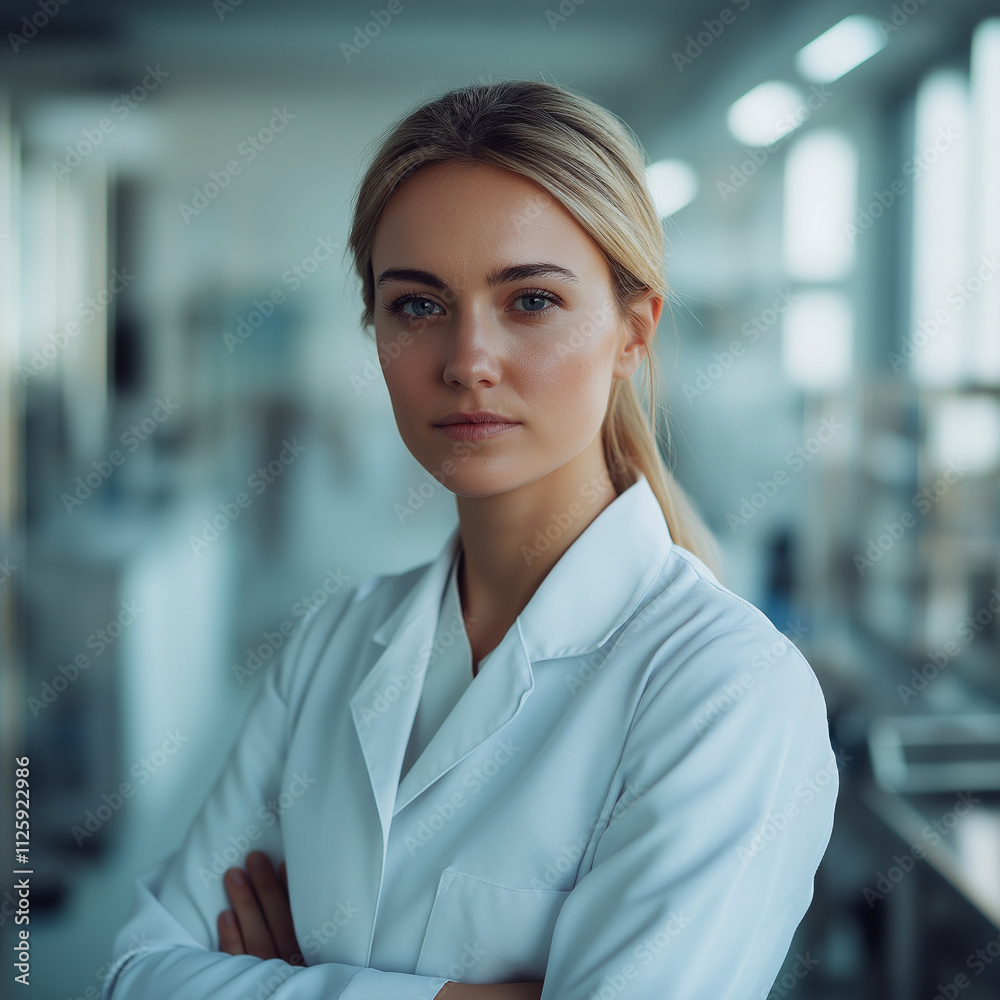 Naklejka premium Confident female scientist in a modern laboratory