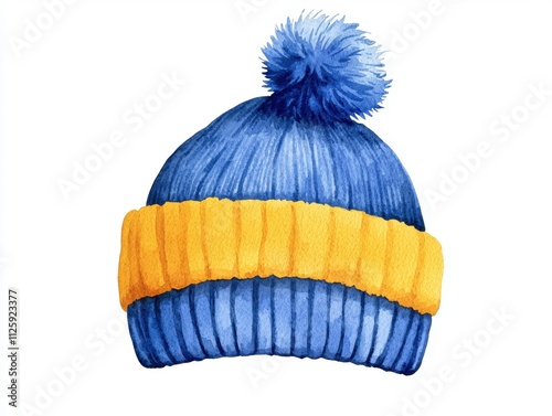 Winter hat with pompoms cozy watercolor art for home aesthetic