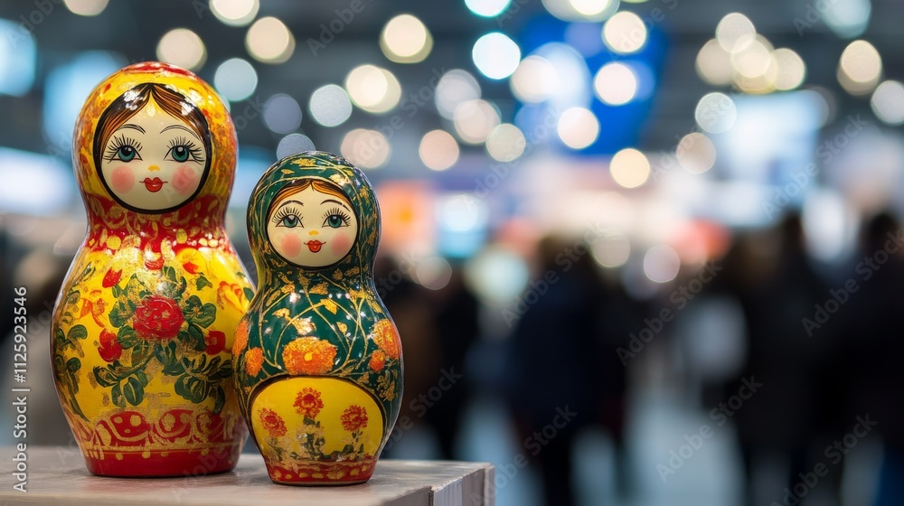 Fototapeta premium Colorful Matryoshka Dolls in Exhibition Setting