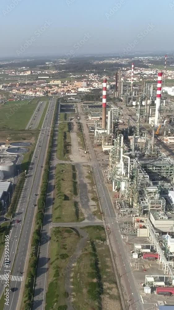 Aerial Oil Refinery of Matosinhos Portugal Vertical Video