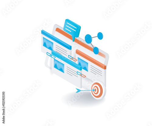 Link building SEO strategy concept 3d isometric style illustration