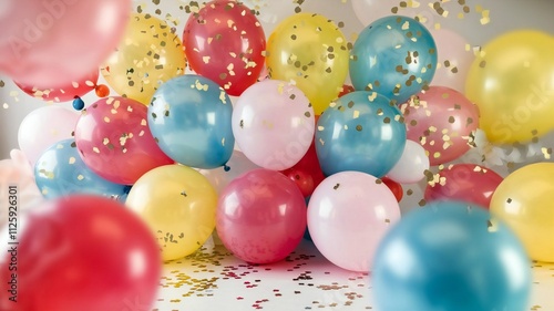 Birthday greeting vector background design. Happy birthday typography text with colorful floating balloons