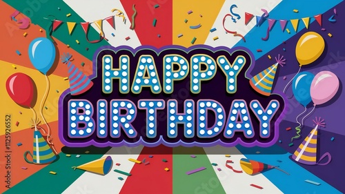 Birthday cake vector background design. Happy birthday greeting text with yummy cake element decoration for kids party occasion.