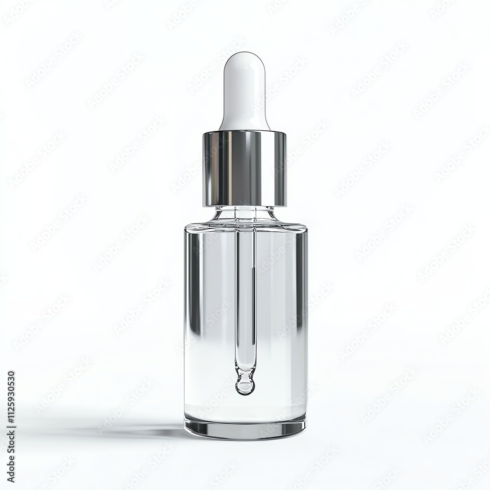 A sleek glass dropper bottle containing a clear serum, ideal for skincare applications and showcasing a minimalist design. A sleek glass dropper bottle containing a clear serum, ideal for skincare applications and showcasing a minimalist design.