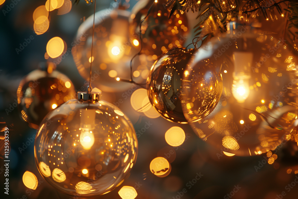 Luxurious festive christmas background with golden glass balls and decor Luxurious festive christmas background with golden glass balls and decor