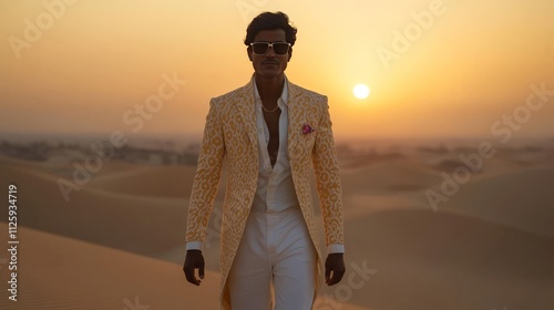 Stylish Walk in the Desert During Golden Hour