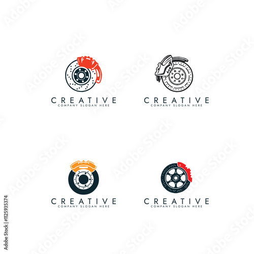 Automobile disc brake, brake block of car wheel icon car brake disc logo vector design