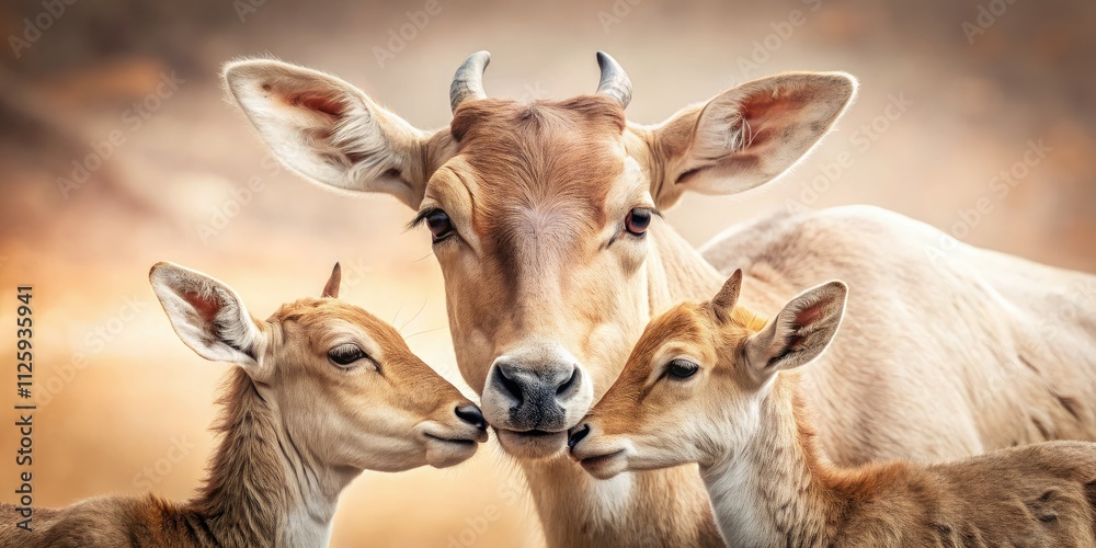 Fototapeta premium Minimalist Mom Animal & Baby Cuddle Set: Adorable Wildlife Parent-Child Love Images