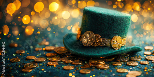 St. Patrick's Day Green Hat with Shamrocks and Gold Coins