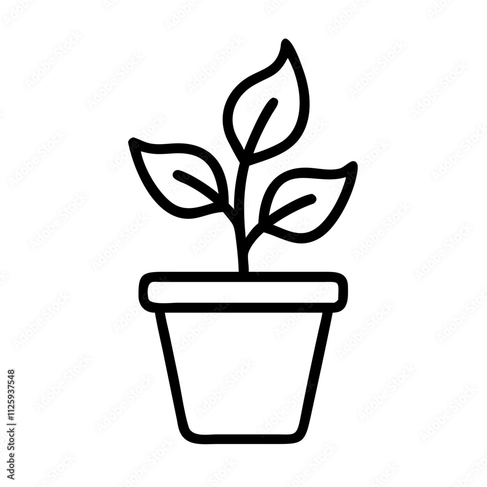 Plant with pot icon line art outline style