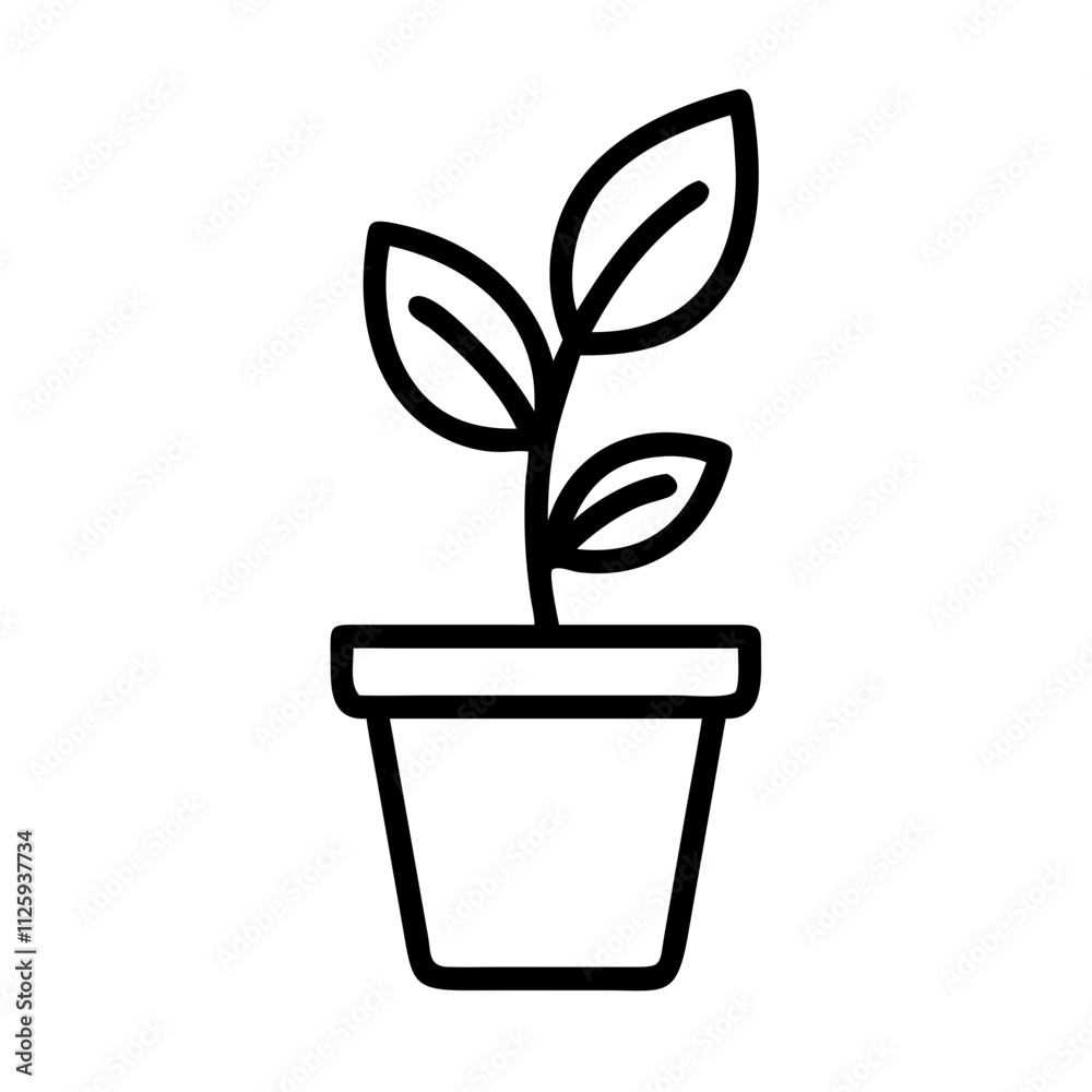 Plant with pot icon line art outline style Plant with pot icon line art outline style