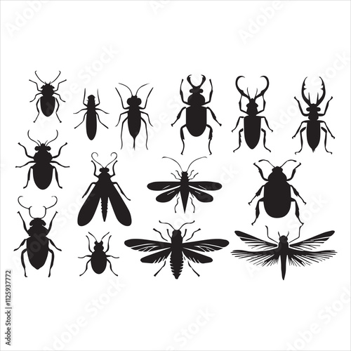 A vector silhouette image of a mantis icon with a white background