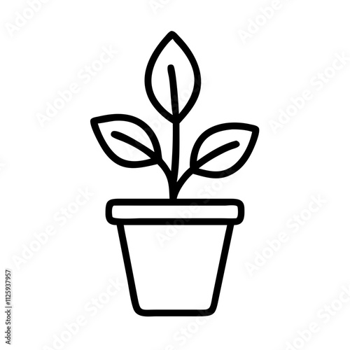 Plant with pot icon line art outline style