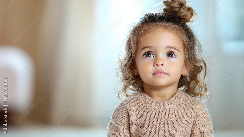 Adorable Toddler Girl in Cozy Sweater Peaceful Expression Home Interior Adorable Toddler Girl in Cozy Sweater Peaceful Expression Home Interior
