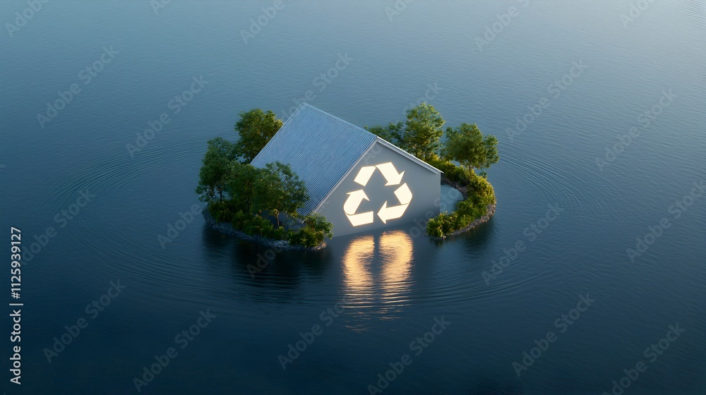 Naklejka premium Eco-friendly House Surrounded by Water