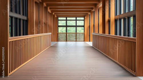 Serene Wooden Corridor with Natural Light