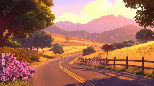 Tranquil Rural Highway Under Warm Diffused Light
