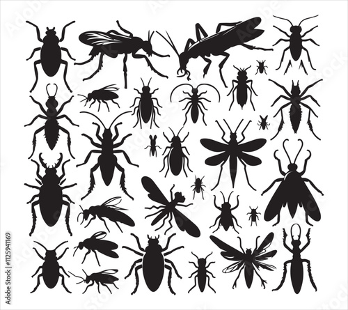 A vector silhouette image of a mantis icon with a white background