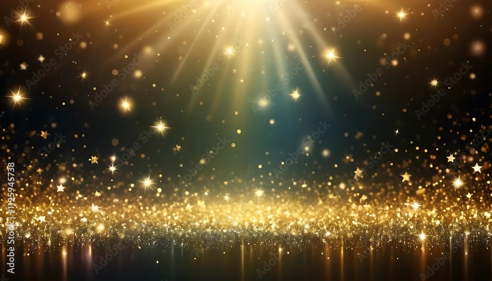 Obraz premium Glittering gradient background with hologram effect and magic lights. Holographic abstract fantasy backdrop with fairy sparkles, gold stars, and festive blurs. transparent ... See More By Business Pi