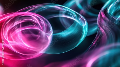 Abstract swirling lines in vibrant pink and blue hues against a dark background.