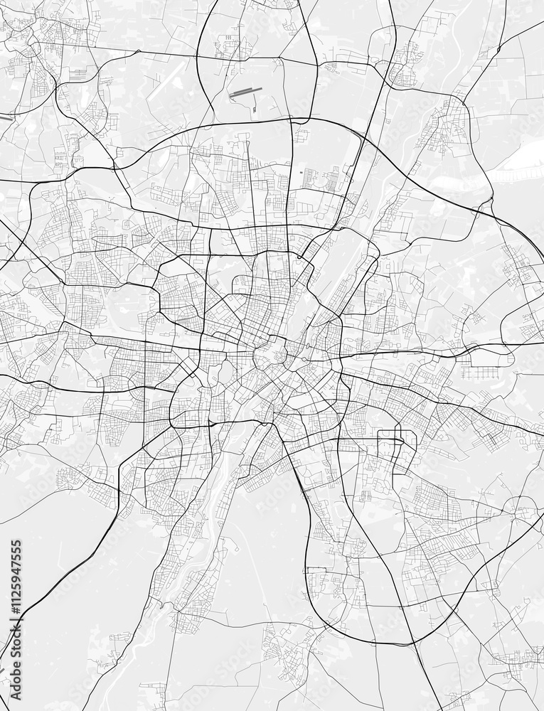 Obraz premium Map of Munich, Germany. Perfect for posters, printing, wallpaper, and home decor. Maps with monochrome and black and white styles, suitable for those who want to customize