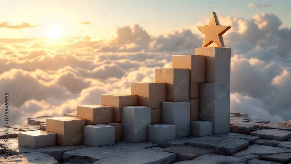 Satisfaction growth graph: wooden star reflects success. Satisfaction growth graph: wooden star reflects success.