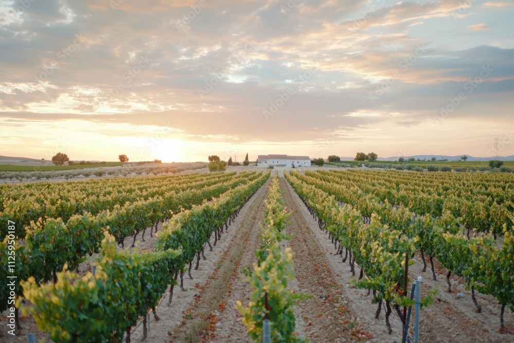 Harvesting grapes at sunset a picturesque vineyard scene nature landscape colorful sky viewpoint tranquil environment Harvesting grapes at sunset a picturesque vineyard scene nature landscape colorful sky viewpoint tranquil environment