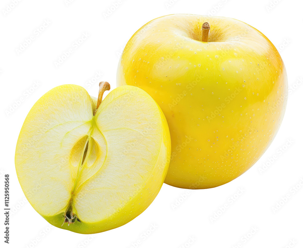 Yellow apple with a half isolated on transparent background Yellow apple with a half isolated on transparent background