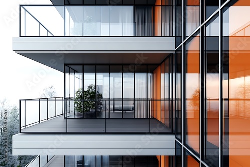 Modern architectural design featuring balconies and glass facades in urban setting.