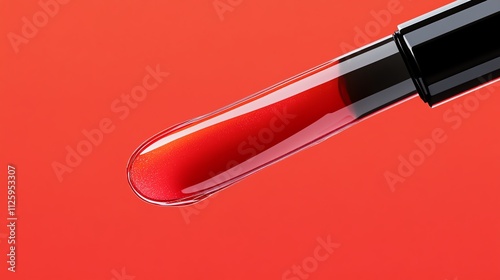 Closeup of a bold lip gloss applicator in use, reflecting light photo