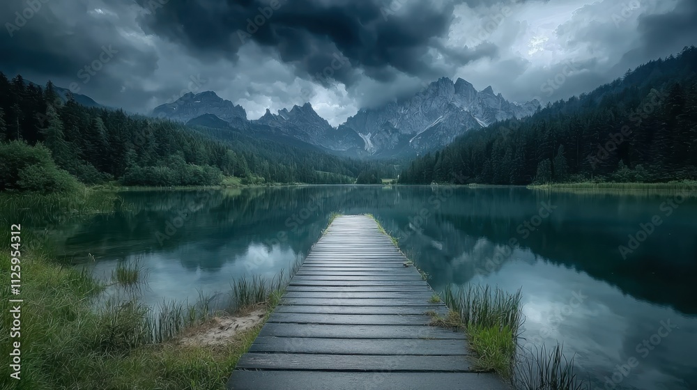 Stormy pathway to a serene lake a dramatic landscape exploration of nature's beauty and turmoil Stormy pathway to a serene lake a dramatic landscape exploration of nature's beauty and turmoil