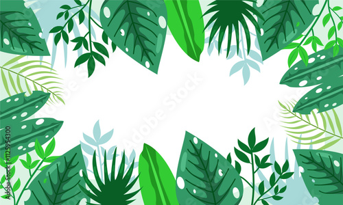 nature background with tropical leaf border