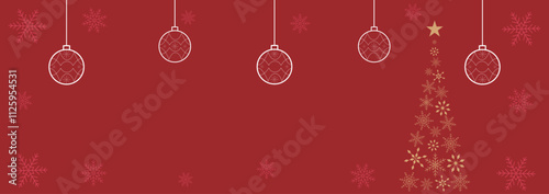 クリスマスツリーのバナー背景テンプレート　オーナメント　横長