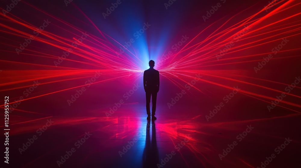 Silhouette Amidst Laser Beams: A Study in Light and Shadow Silhouette Amidst Laser Beams: A Study in Light and Shadow