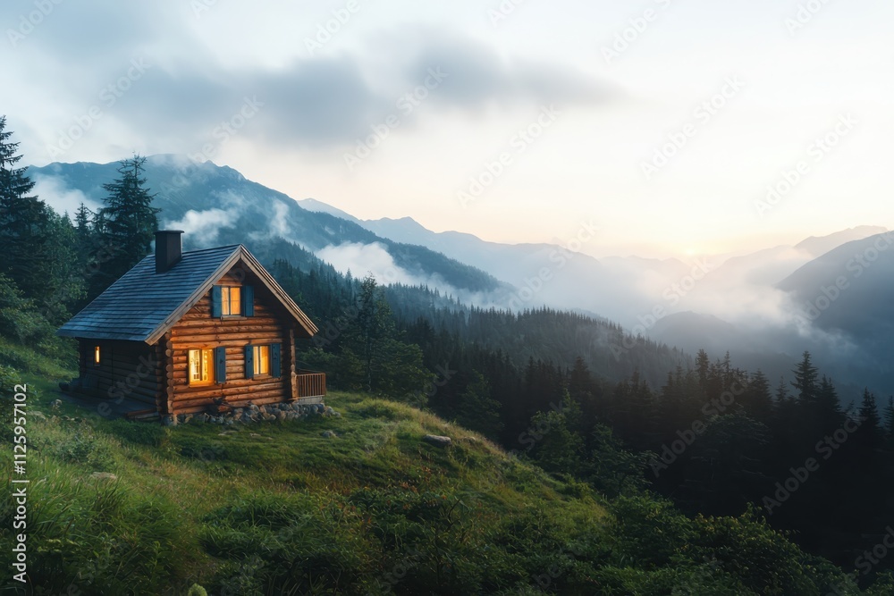 Embrace the serenity cozy cabin retreat mountain escape photography evening glow nature's embrace Embrace the serenity cozy cabin retreat mountain escape photography evening glow nature's embrace