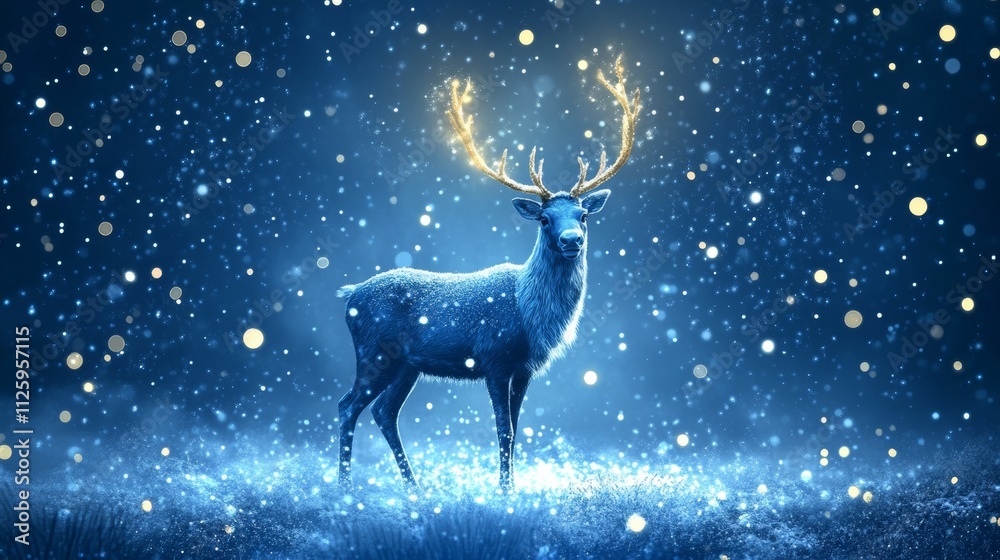christmas banner with magical scene of a reindeer in center background concept christmas banner with magical scene of a reindeer in center background concept
