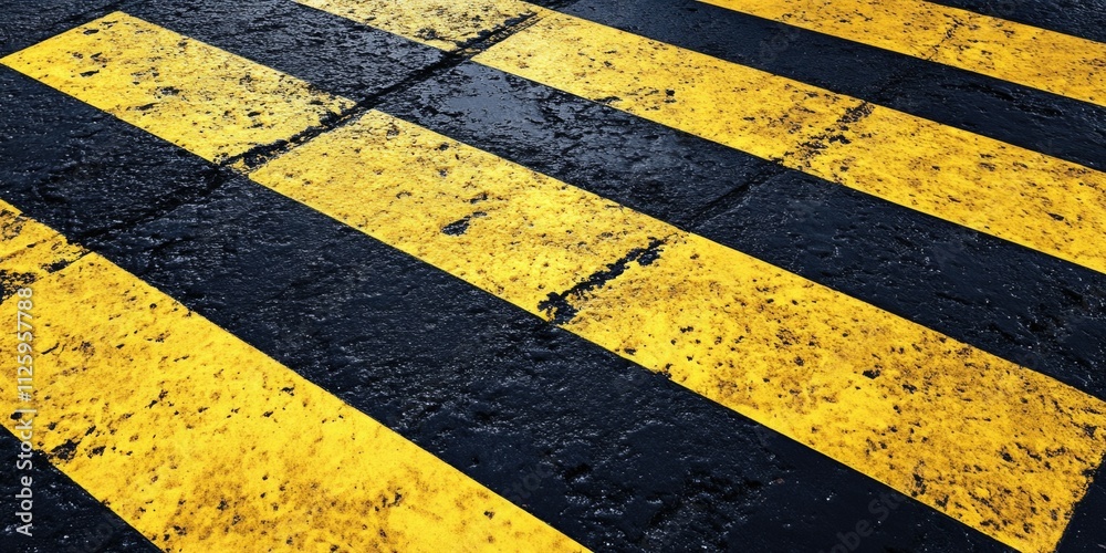 Fototapeta premium Yellow and Black Crosswalk Close Up