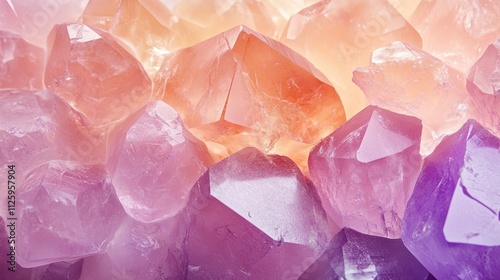 Close-up of pink, orange, and purple crystals.