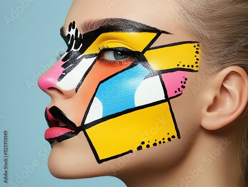 Superheroinspired makeup with bold patterns and comic references photo