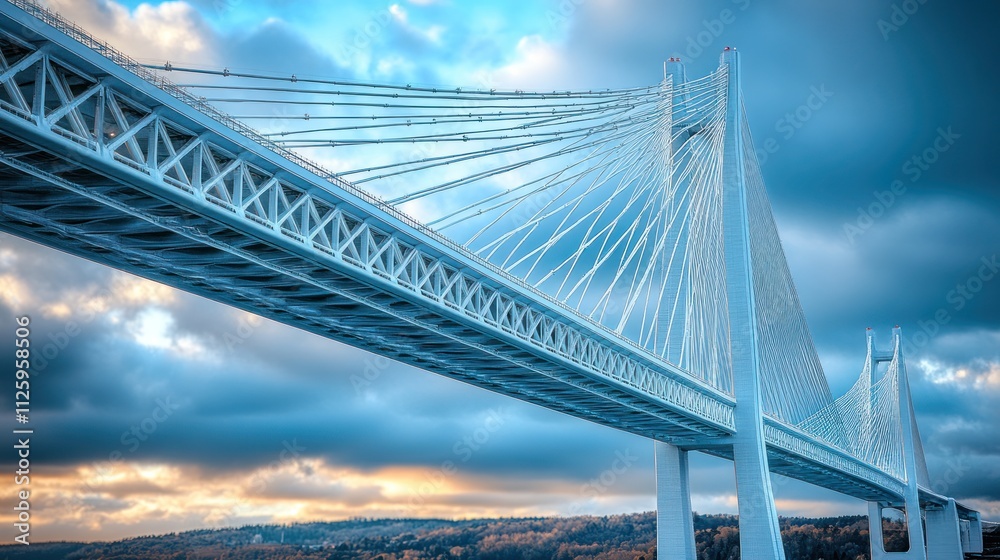 Fototapeta premium Majestic cable-stayed bridge against dramatic sky.