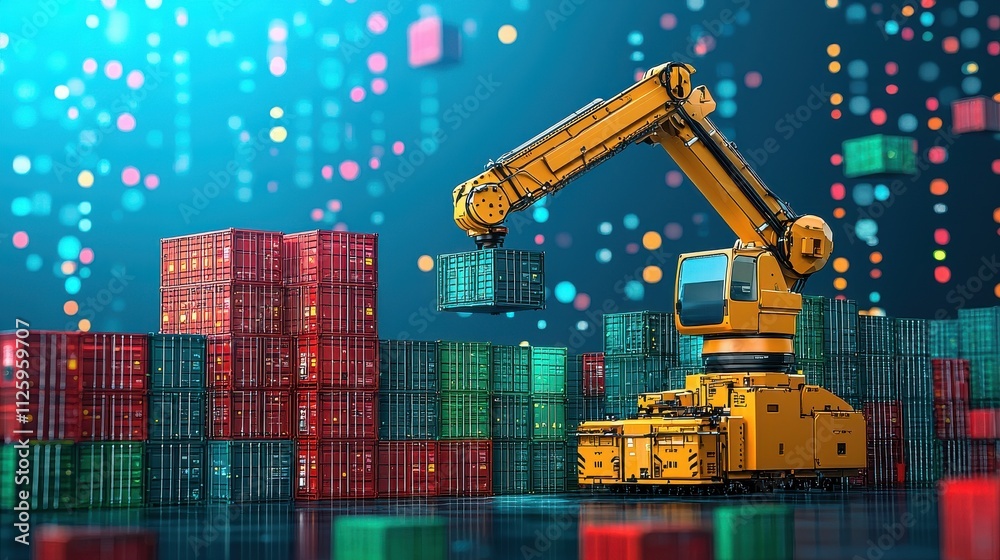 Robotic arm placing finished products into shipping standards in a warehouse environment for efficient logistics operations Robotic arm placing finished products into shipping standards in a warehouse environment for efficient logistics operations