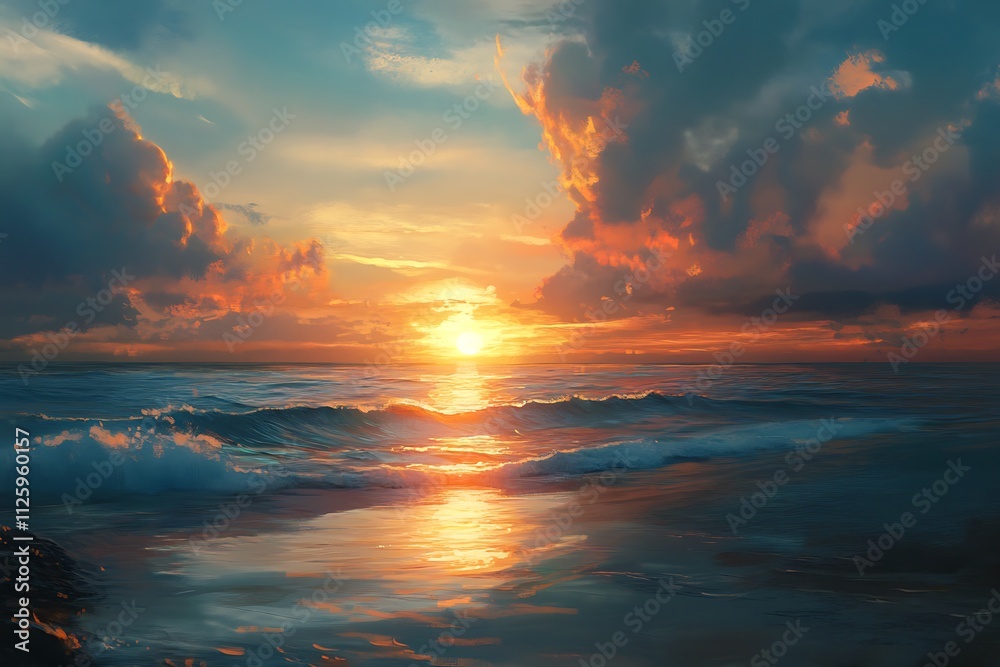 A serene sunset over the ocean, with vibrant colors reflecting on the water's surface. A serene sunset over the ocean, with vibrant colors reflecting on the water's surface.
