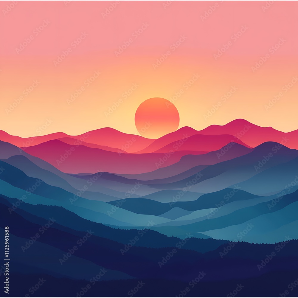 Vibrant sunset over layered, colorful mountains. Vibrant sunset over layered, colorful mountains.