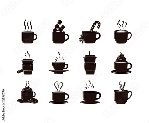 Hot Cocoa Mug and Marshmallow Silhouette Vector