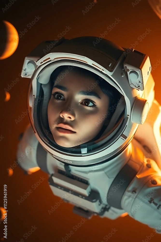 A graceful astronaut floats in warm golden hour light A graceful astronaut floats in warm golden hour light