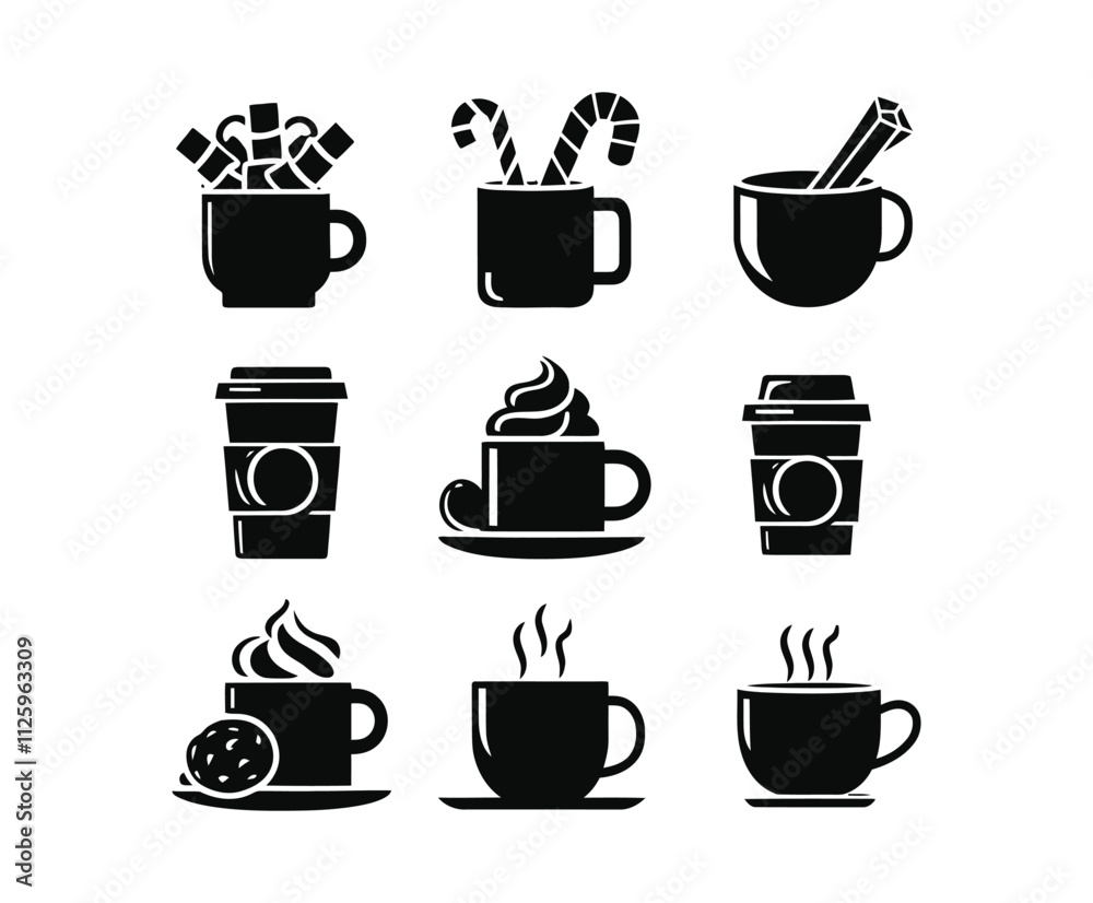 Obraz premium Hot Cocoa Mug Silhouette Vector Template Set